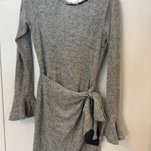 Lulus NWT Favorite Tune Heather Grey Faux Wrap Sweater Dress. Size XS.